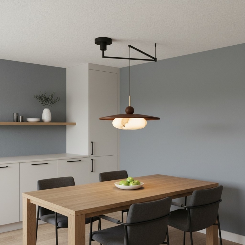 Alvara Modern Swing Arm Pendant Light – Adjustable Minimalist Accent for Desk and Living Room T1219