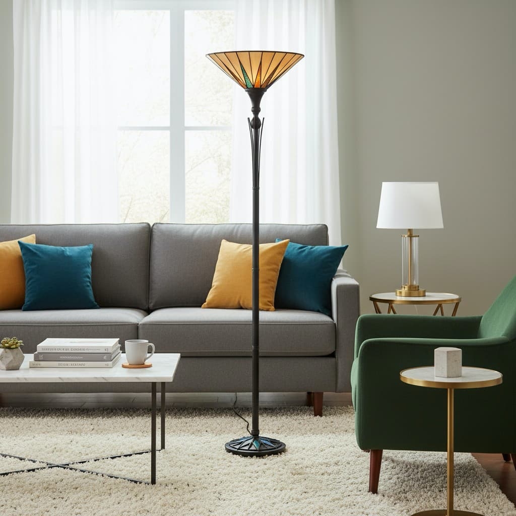 TF Dark Star Stained Glass Star Pattern Floor Lamp - Tiffany Style Uplighter for Living Rooms T1026