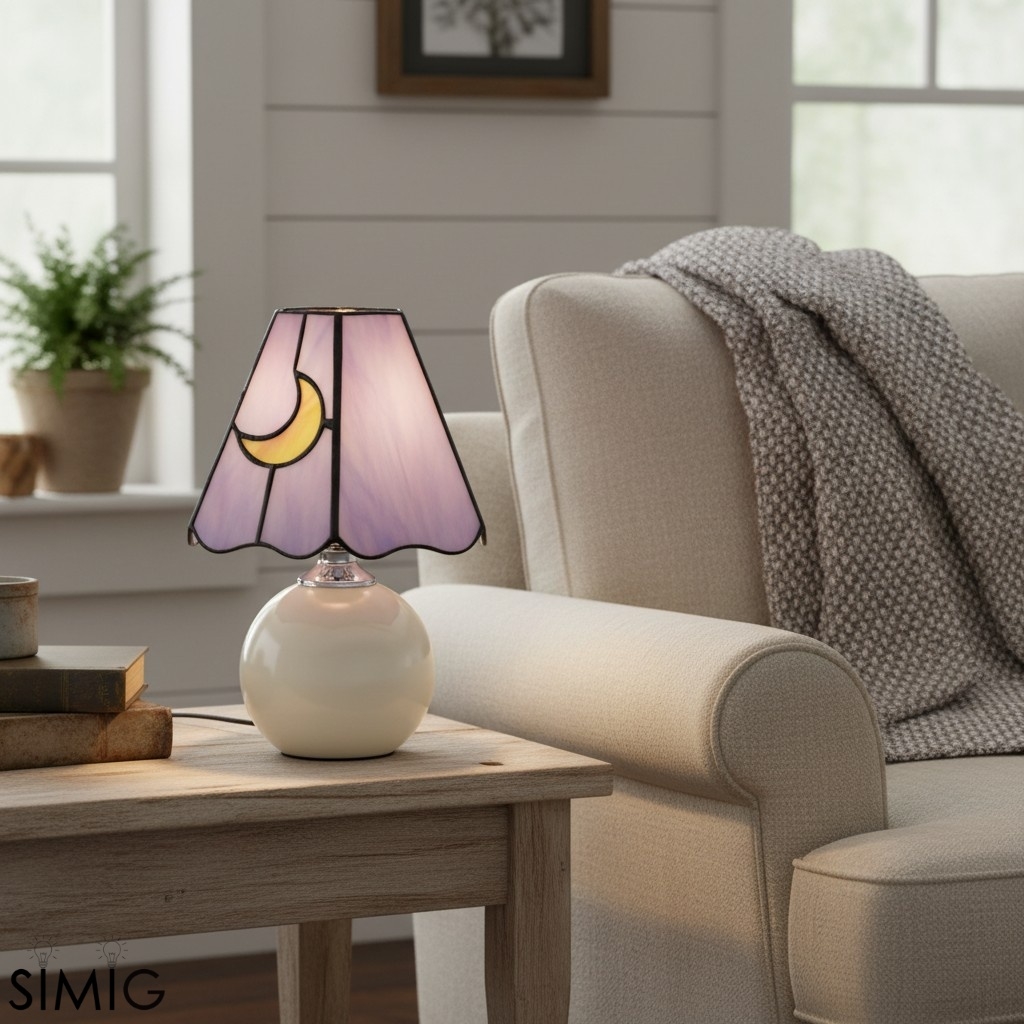 Stellum Tiffany Mushroom Moon Stained Glass Lamp – Artistic Accent Light for Living Rooms T552