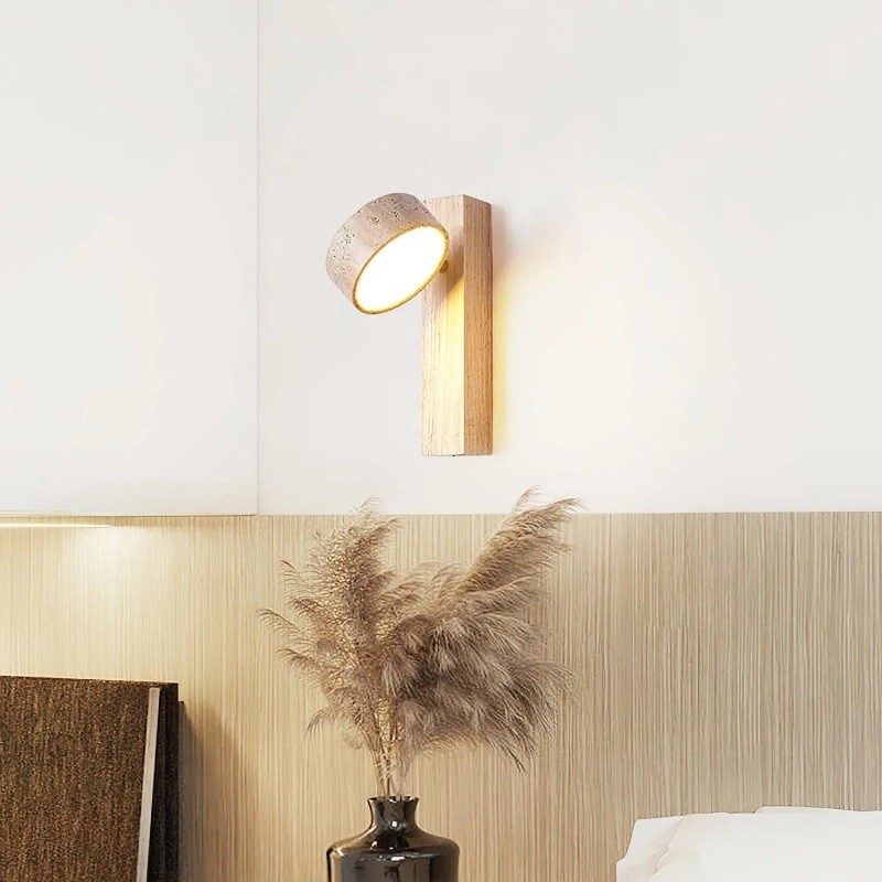 Vintage Rotatable Wall Lamp - Travertine Base & Wooden Stand S312