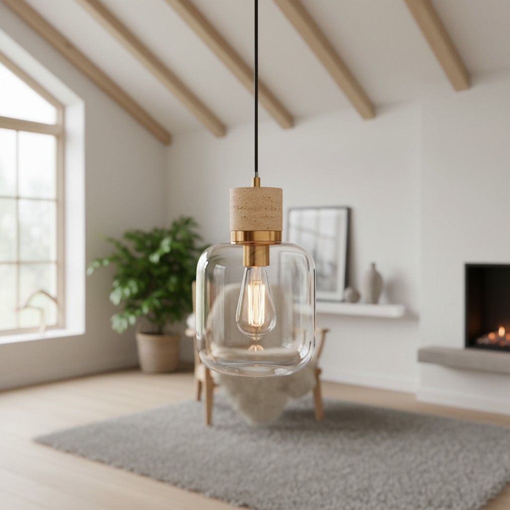 Korlisse Natural Stone and Glass Pendant Light - Stylish Lamp for Lounge or Living Room T929