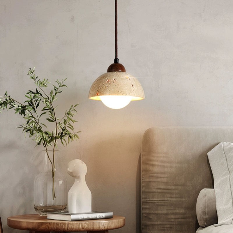 Natural Stone Wood Pendant Light - Minimalist Japanese Dining Lamp M08