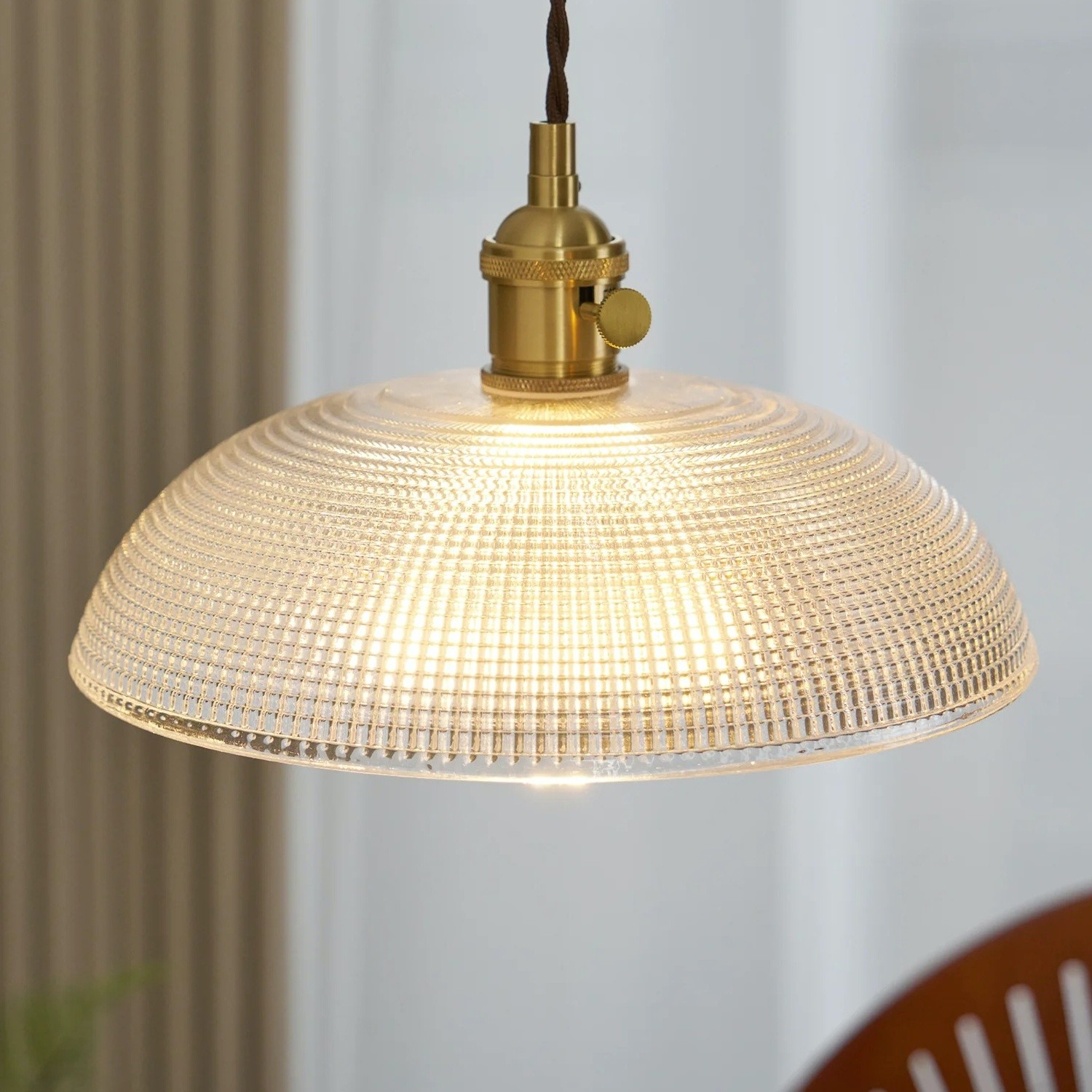 Modern Spiral Pendant Light – Textured Ribbed Glass Shade S225