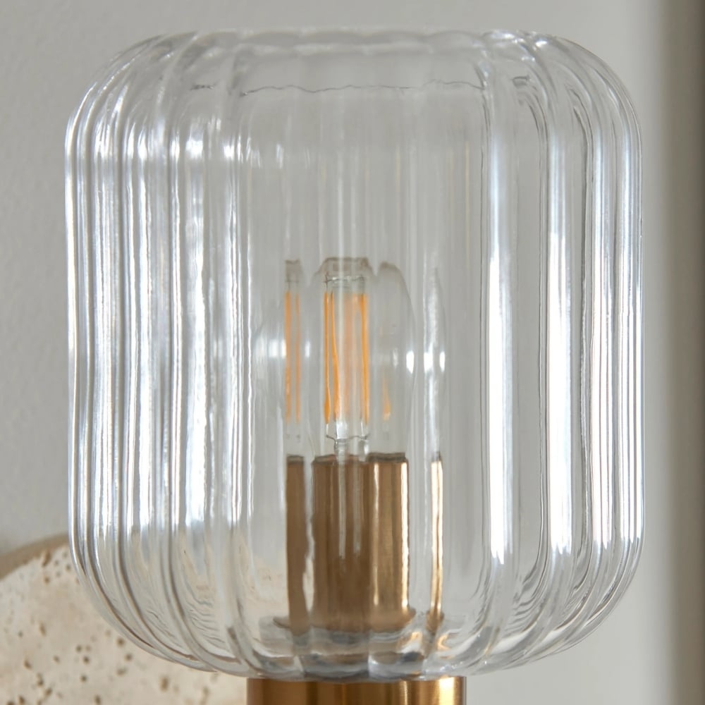 Korlisse Modern Marble Wall Light - Vintage Brass & Clear Glass Accent for Living Room and Hallway T950