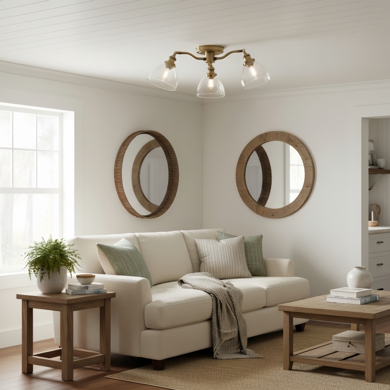 Novera Vintage-Inspired Semi-Flush Ceiling Fixture with Curved Arms for Living Spaces T1037