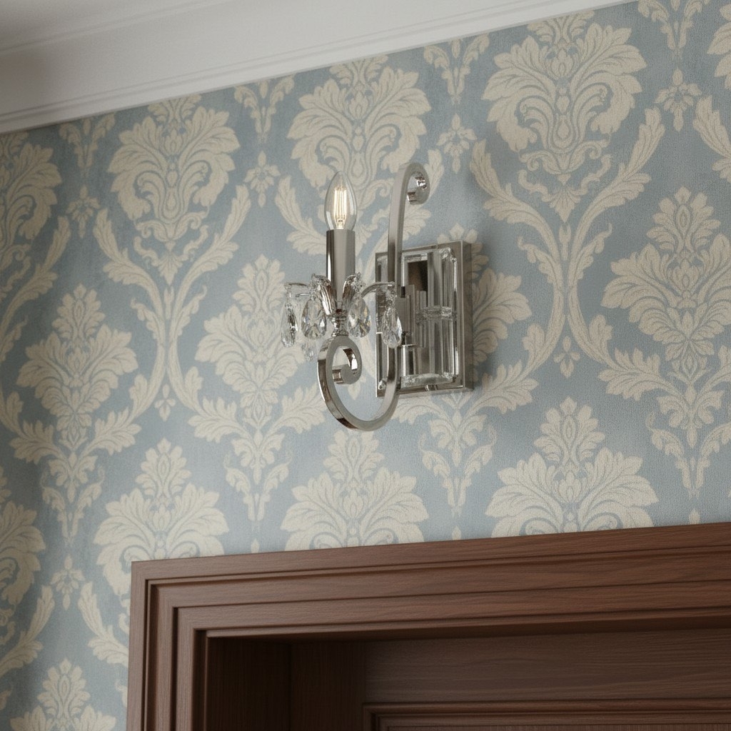 Talonis Crystal Accent Wall Light - Curved Chrome Arm Design for Living and Hallway Spaces T984