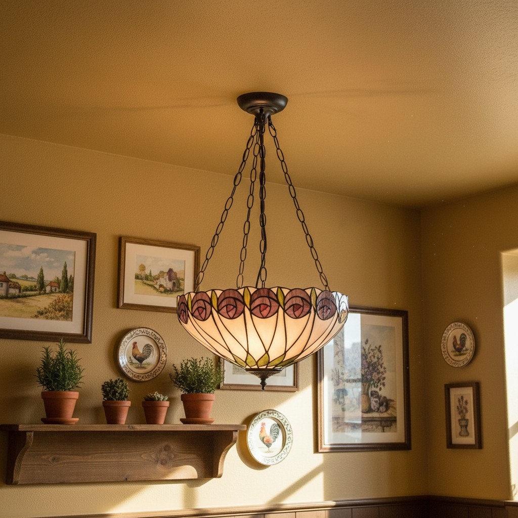 TF Hutchinson Tiffany Pendant - Inverted Art Glass Adjustable Ceiling Light for Home T903