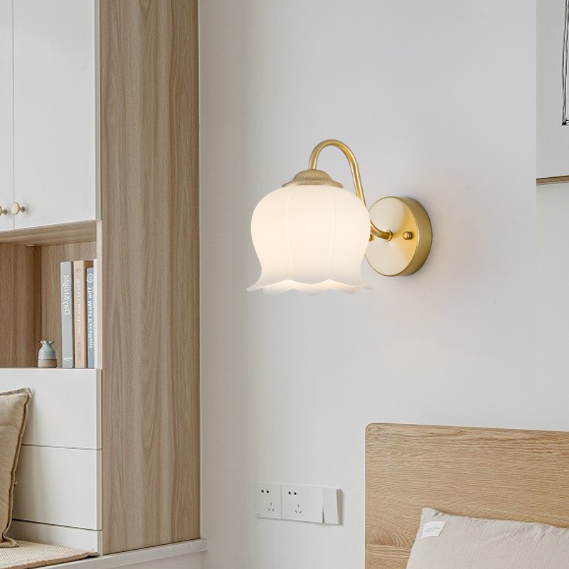 Bell Orchid Copper Glass Wall Light For Bedroom