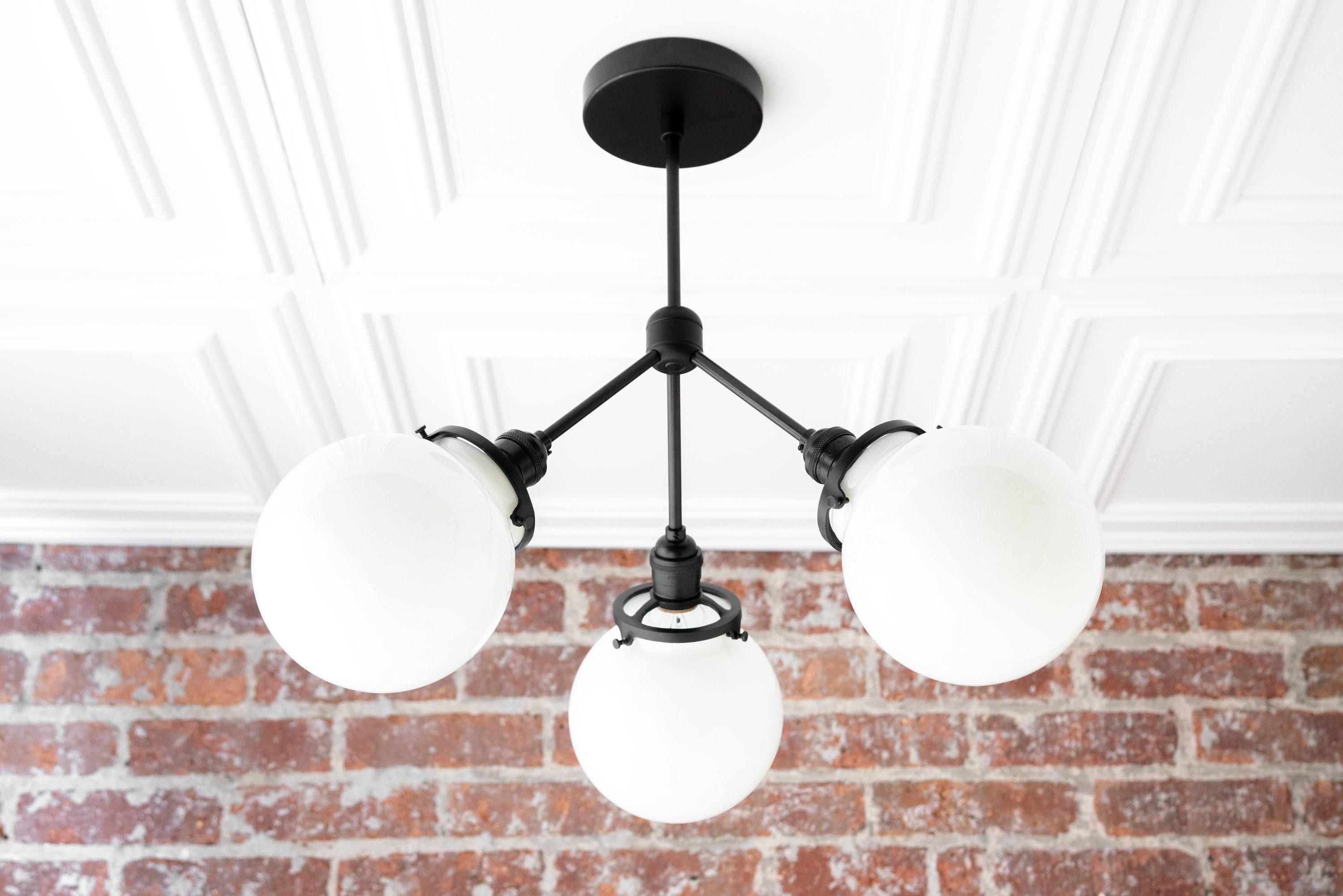 Glorica Glass Chandelier - Brass Globe Ceiling Light with Opal Shade T330