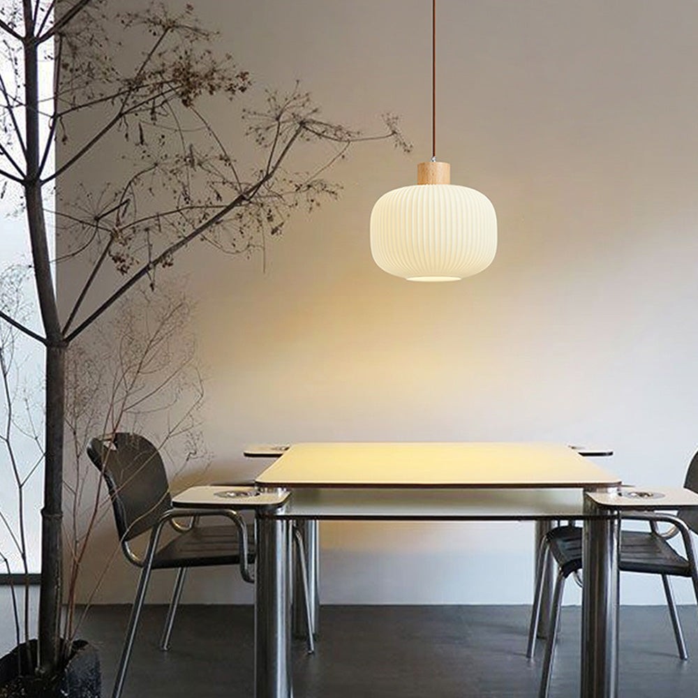 Nordic White Lantern-Like Glass Pendant Lamp M27