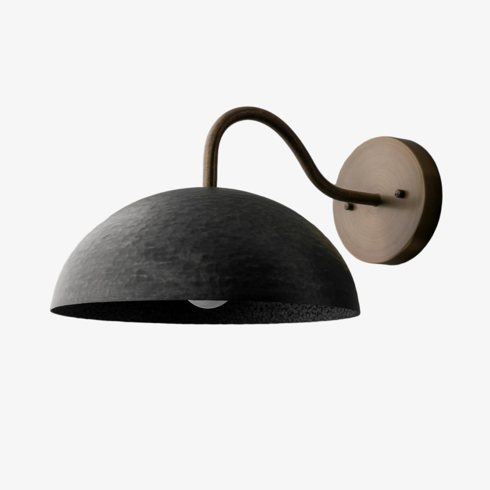 Curva Metal  Industrial Wall Sconce - Curved Brass Arm - Hammered Dome Light Fixture T408
