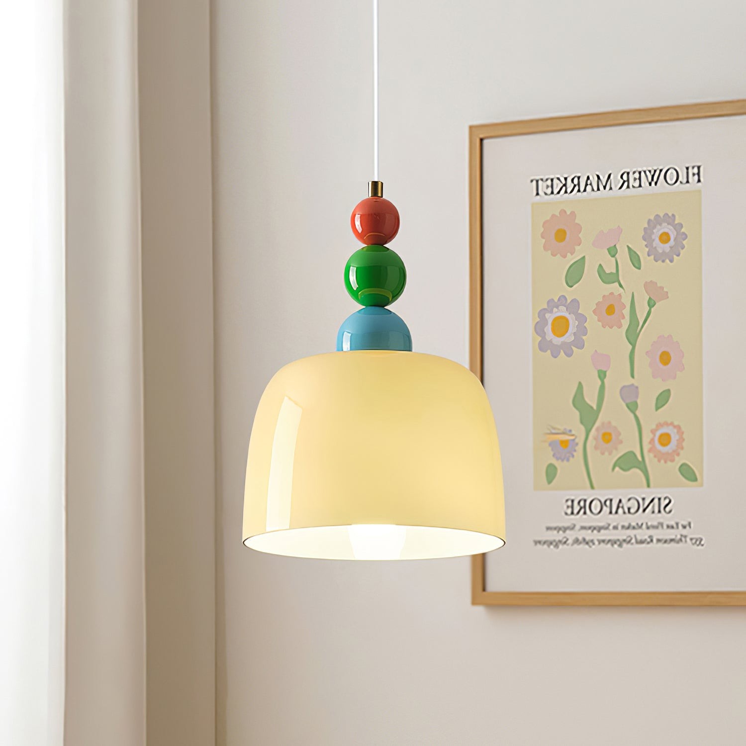 Cream Pastoral Style Glass Plug In Pendant Lamp P012