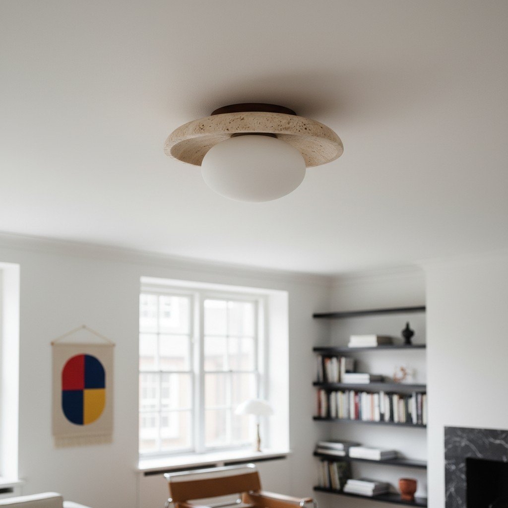 Calivra Round Ceiling Fixture - Travertine Style Flush Mount T502