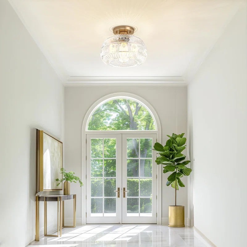 Flora Engraved Pattern Glass Semi Flush Mount Ceiling Light G25