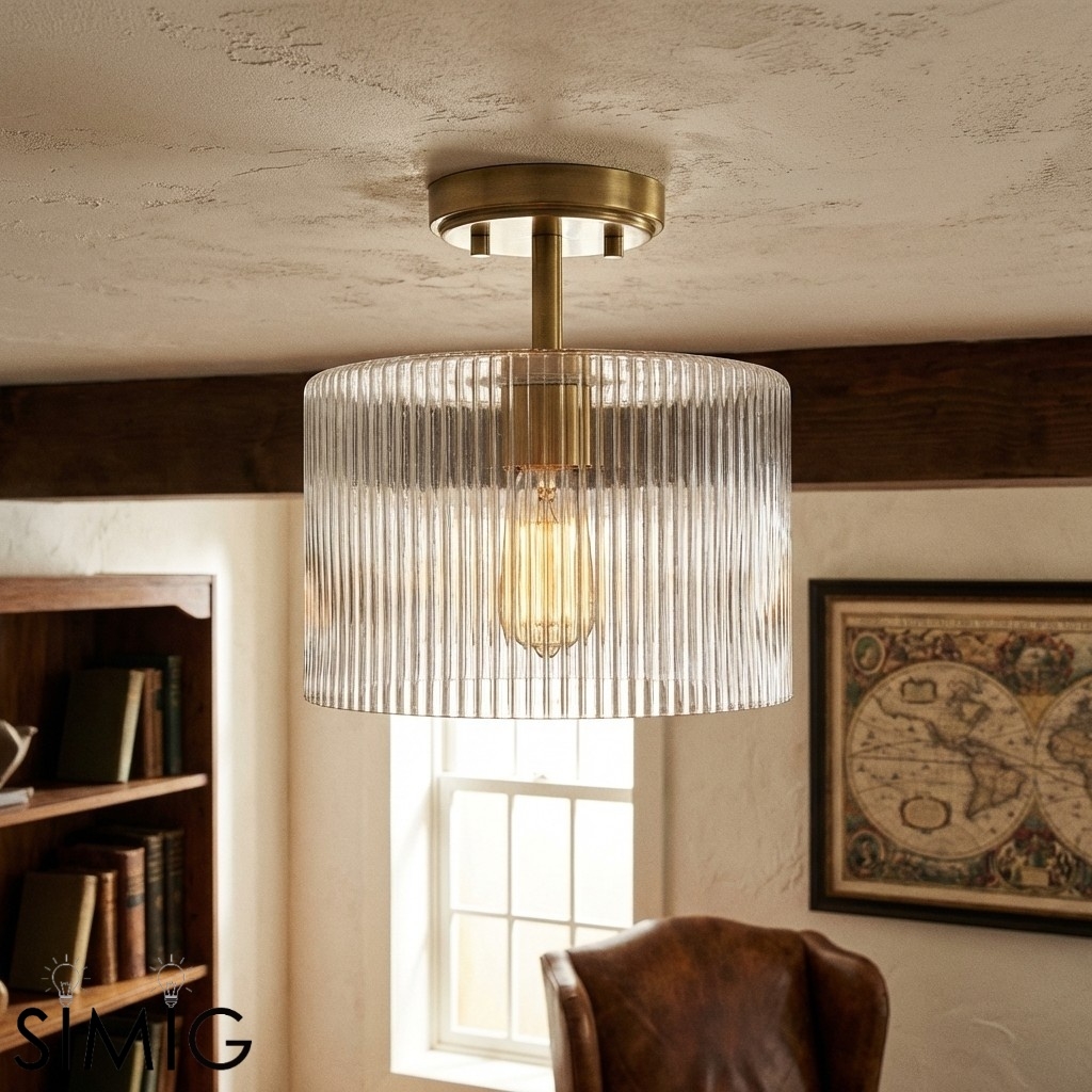 Rivora Ribbed Glass Shade Modern Farmhouse - Semi Flush Ceiling for Hallway U09