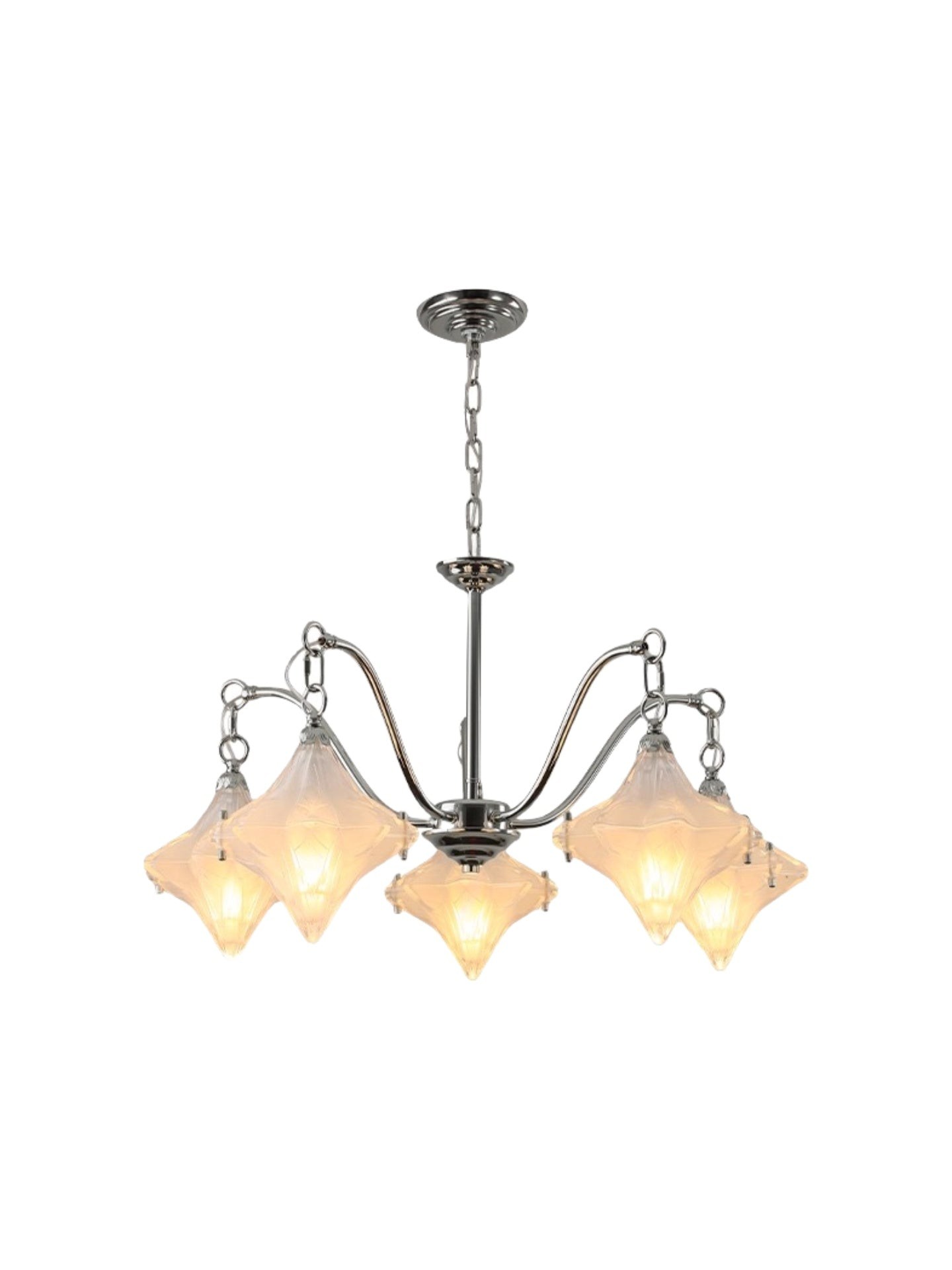 Art Deco Astris Star Chandelier - Frosted Glass Deco Fixture for Dining Room T433