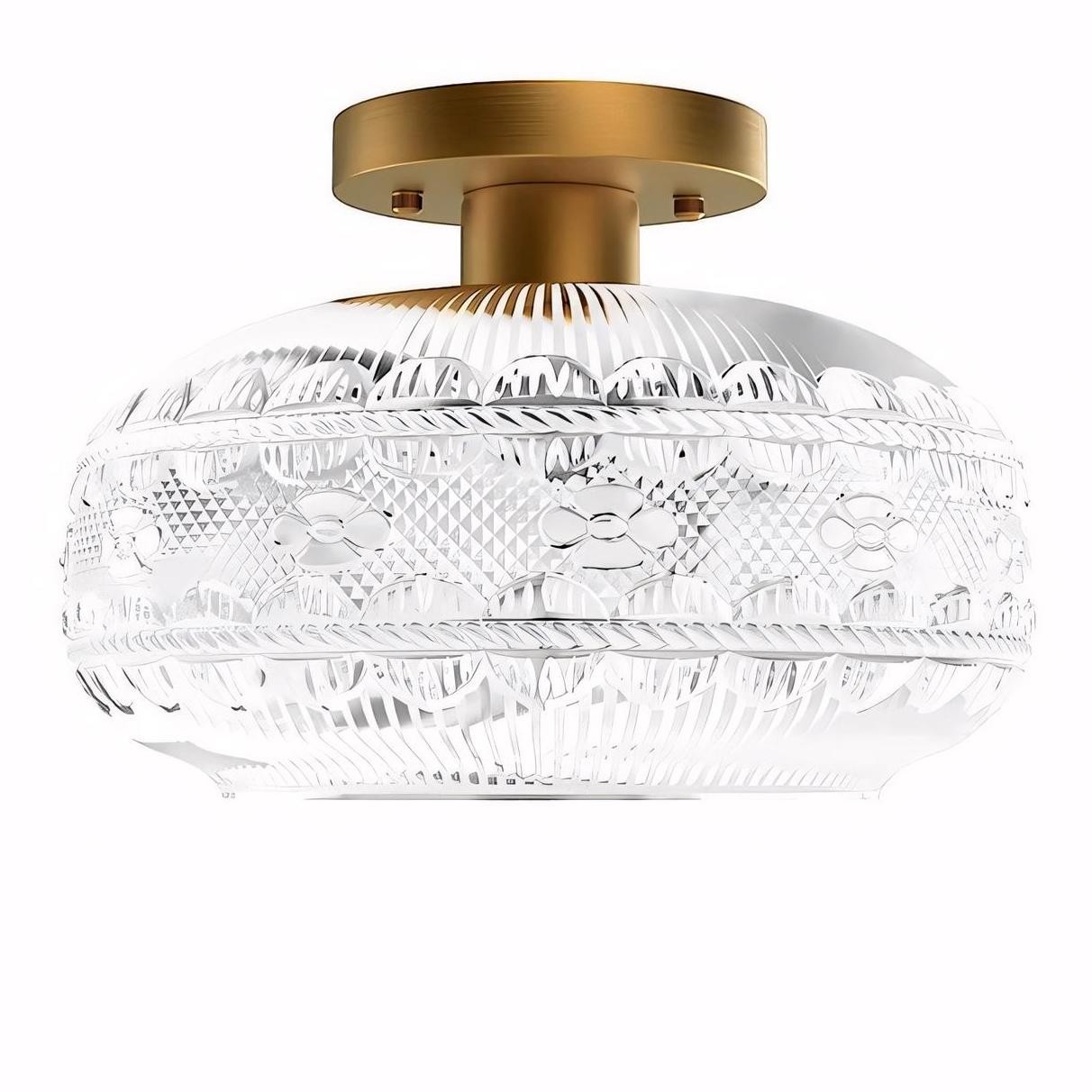 Retro Pattern Glass Semi-recessed Ceiling Lamp S203