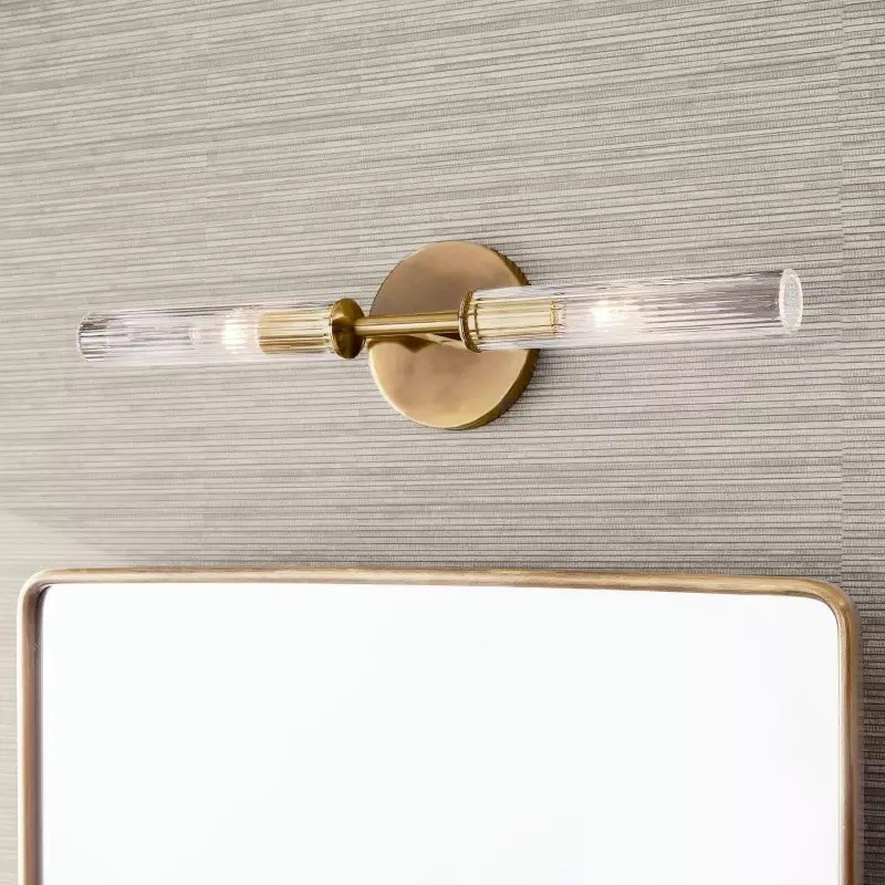 Alice Rustic Transparent Cooper Ribbed Glass Double Tube Sconce T011