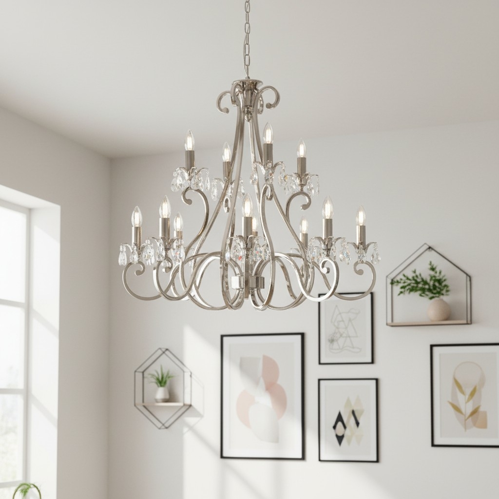 Talonis Crystal Chandelier - Traditional Candle-Style Brass and Nickel for Living Room and Dining Room T962