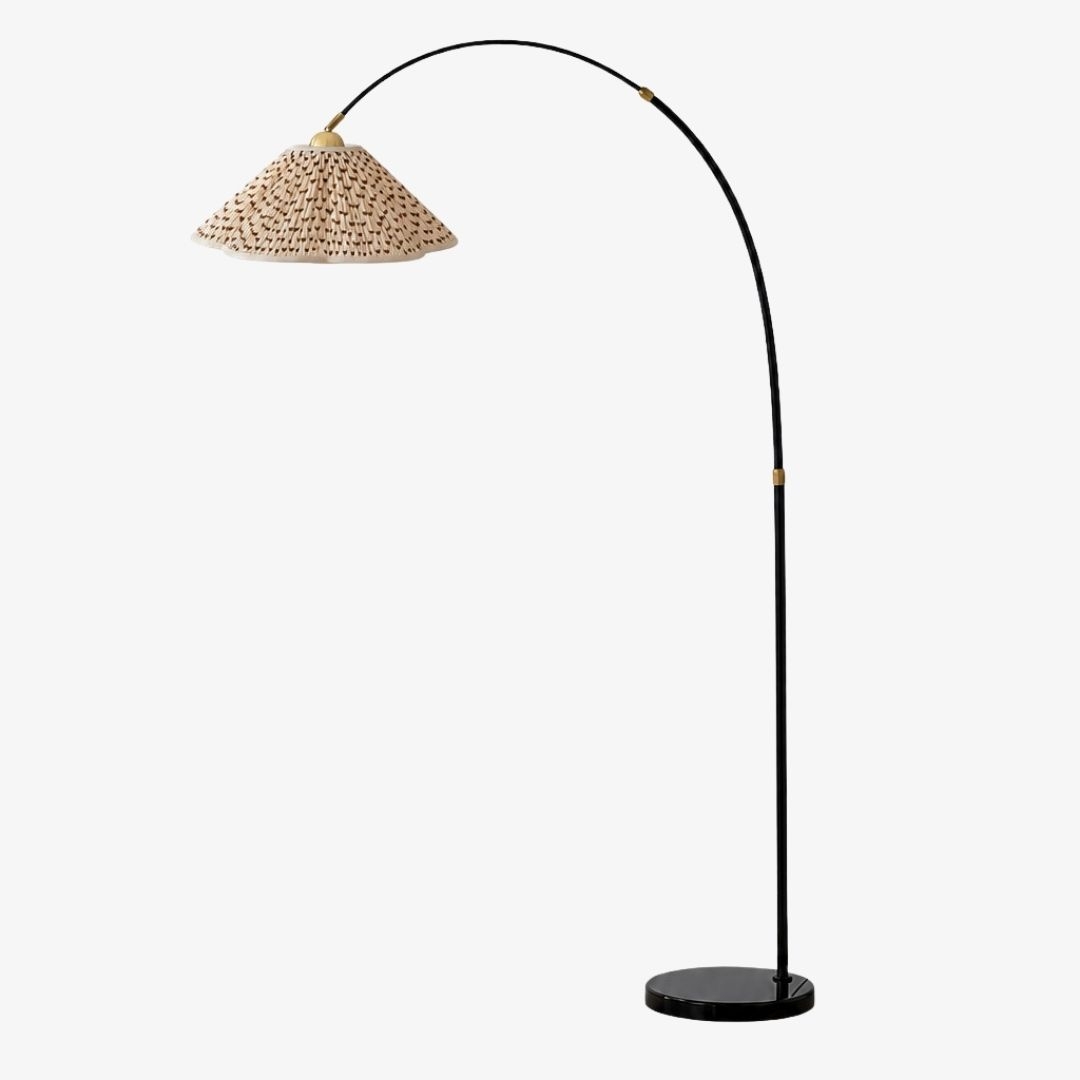 Veslin French Style Floral Arc Floor Lamp - Pleated Fabric Floor Light for Bedroom T2194
