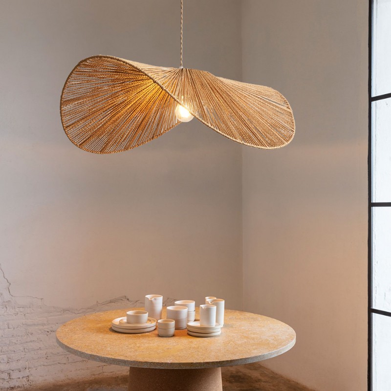 Wabi-Sabi Style Straw Hat Pendant Light For Living Room