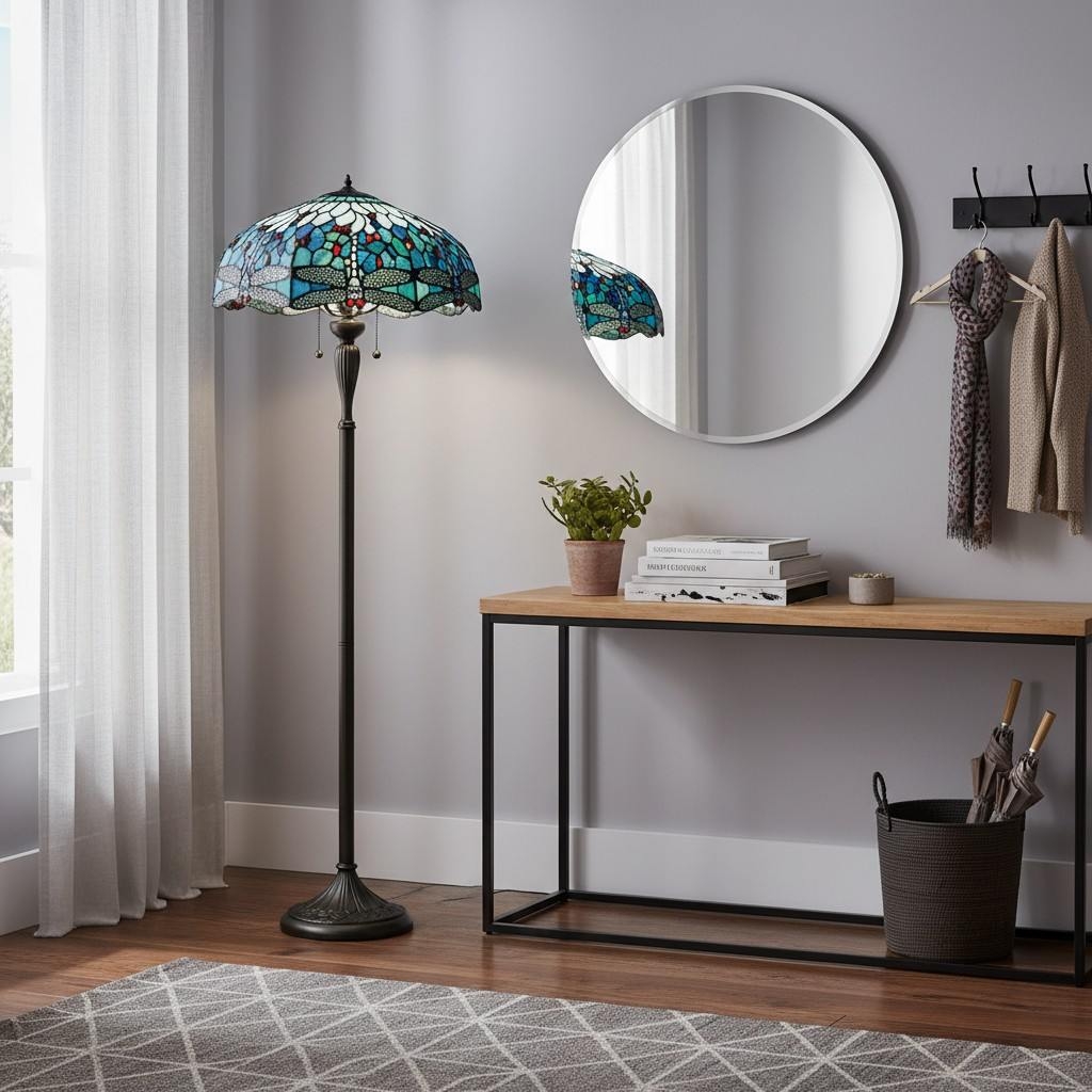 TF Dragonfly Motif Floor Lamp - Vintage Stained-Glass for Living Rooms T935