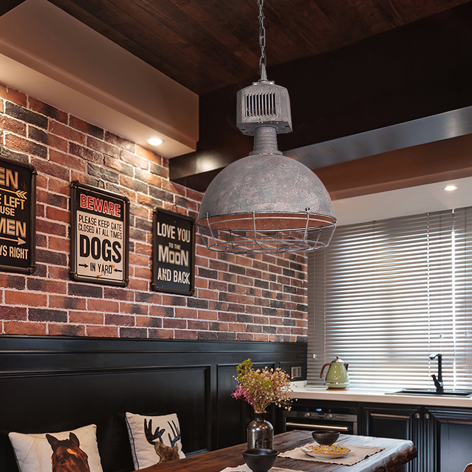 Caged Industrial Metal Pendant Light T1693