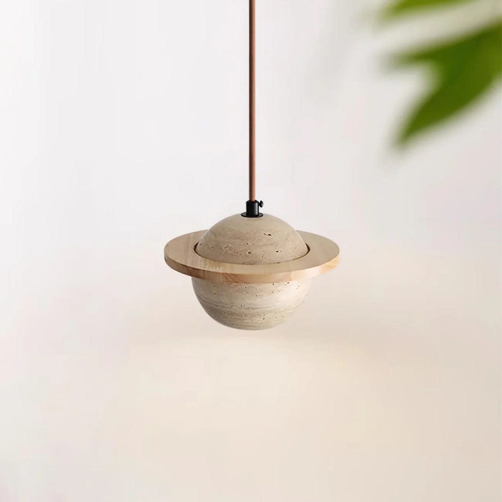 Saturn Pendant Light In Travertine With Warm Ambient Glow S286