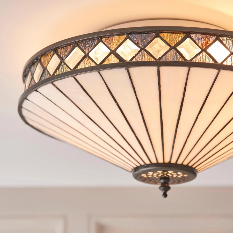 TF Fargo Geometric Flush Mount Light - Handcrafted Art Deco Stained Glass Lamp for Entryway T1010