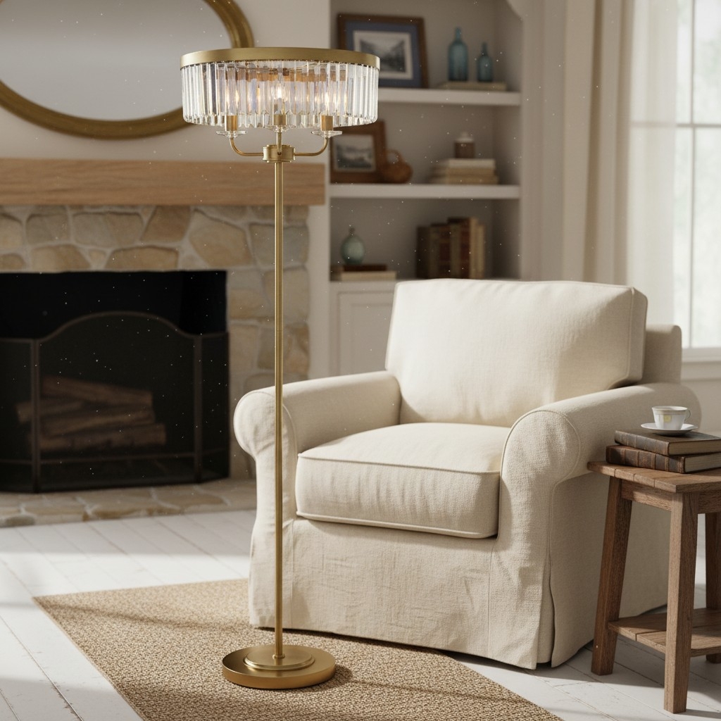 Beveline 3 Light Round Floor Lamp - Faceted Cut Glass Shades Classic Metal Finish For Living Rooms T877