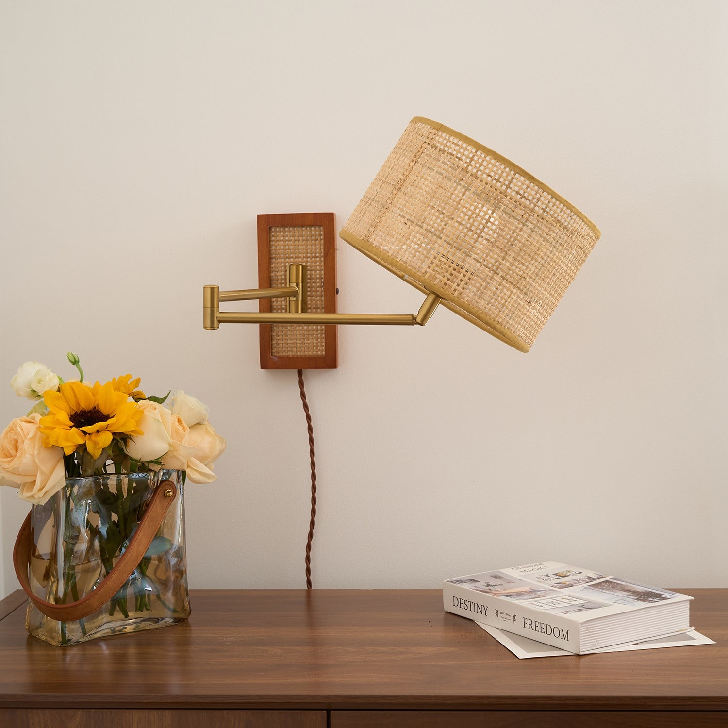 Rattan Swing Arm Wall Lamp P013
