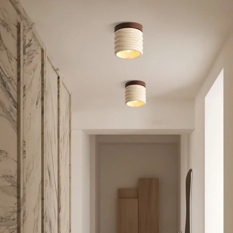 Medieval Wabi-Sabi Travertine Light – Cylinder Ceiling Lamp S293