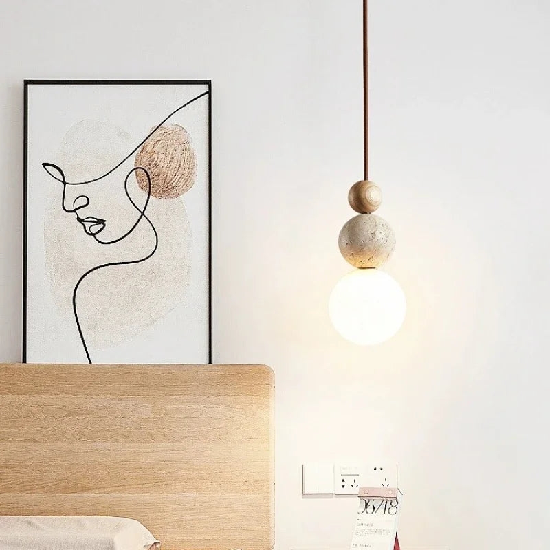 Travertine Stone Cream Retro Minimalist LED Pendant Light T2137