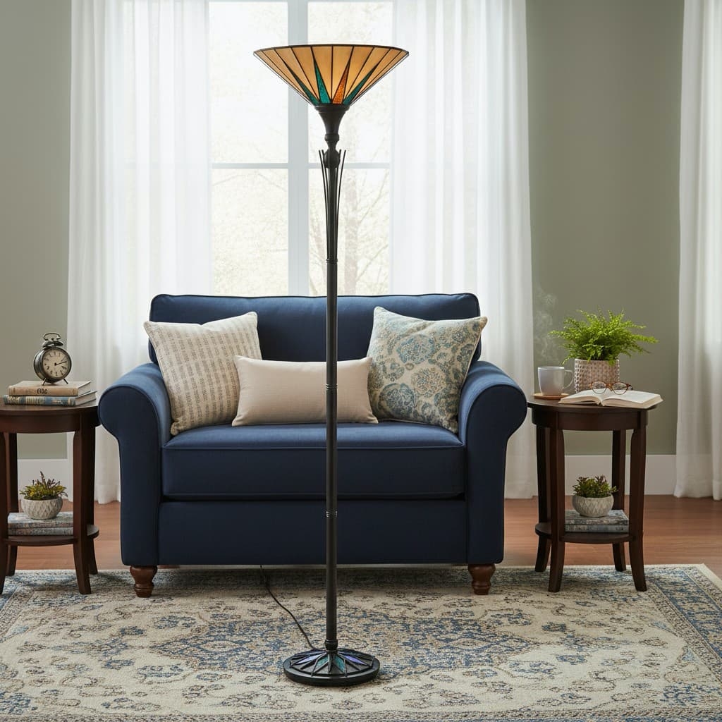 TF Dark Star Stained Glass Star Pattern Floor Lamp - Tiffany Style Uplighter for Living Rooms T1026