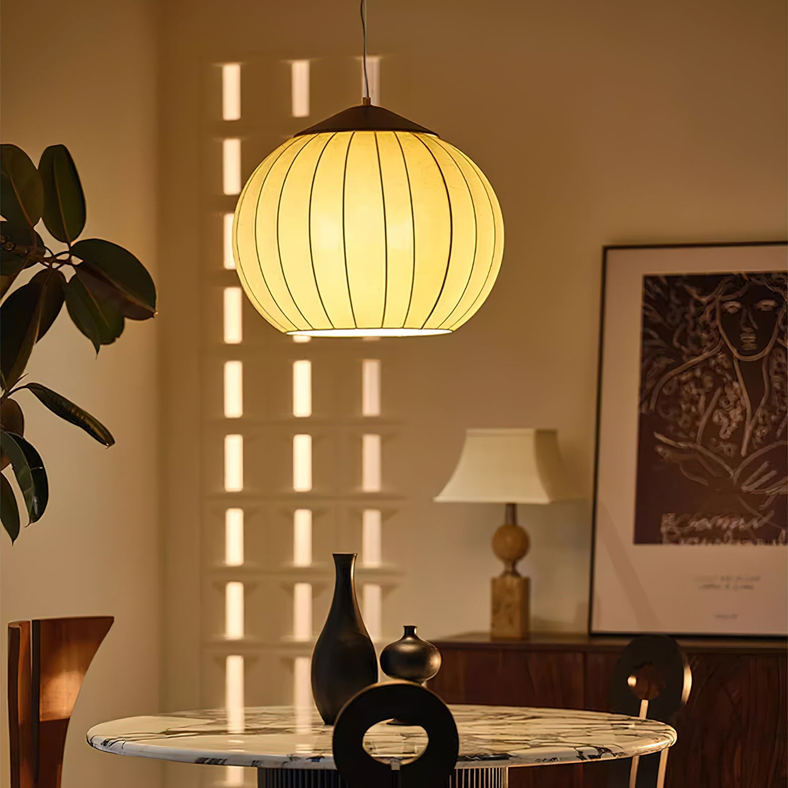 Japanese Style Fabric Lantern Pendant Lamp M547