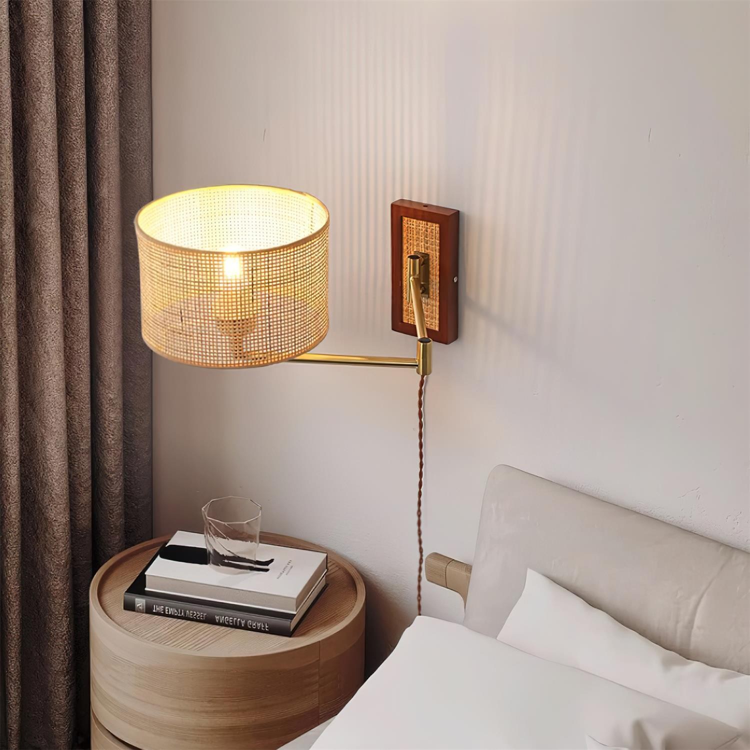 Rattan Swing Arm Wall Lamp P013