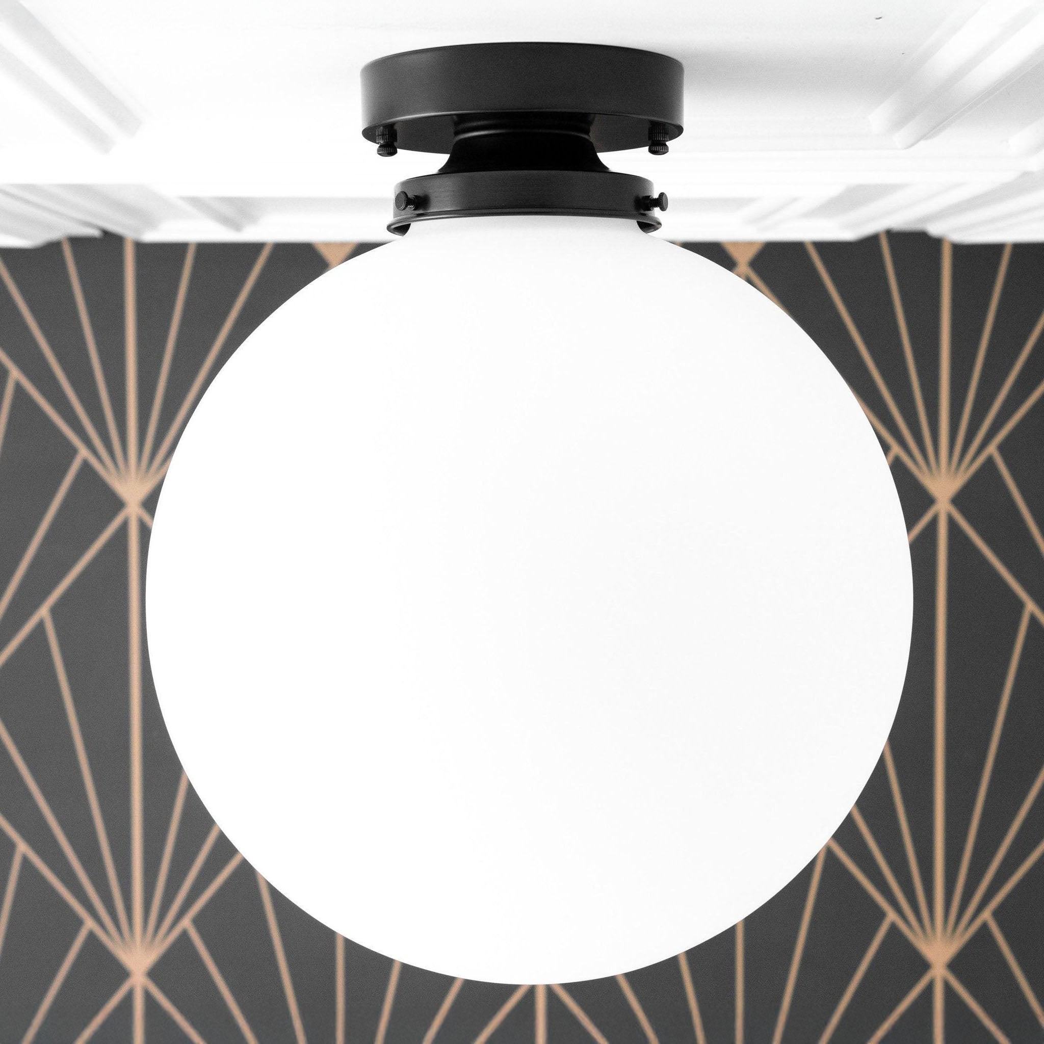 Glorica Glass 12 Inch Globe Ceiling Light - Frosted Glass Art Deco Pendant And Flush Mount T362