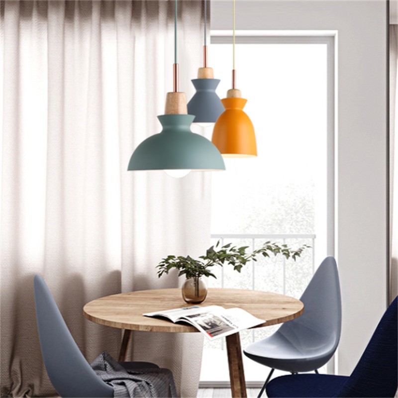 MULTI Scandinavian Metal Wood Macaroon Pendant Light for Bedroom S32
