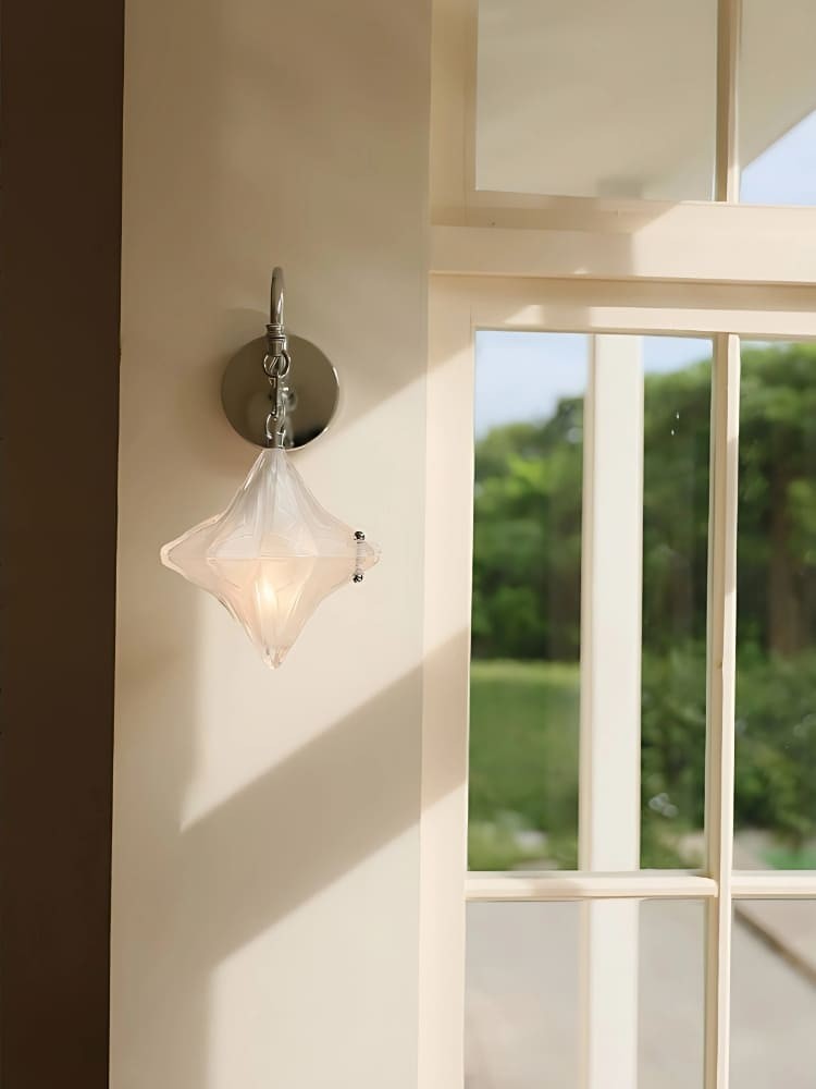 Art Deco Star Wall Sconce - Frosted Glass Light for Hallway - Astris Selene T439