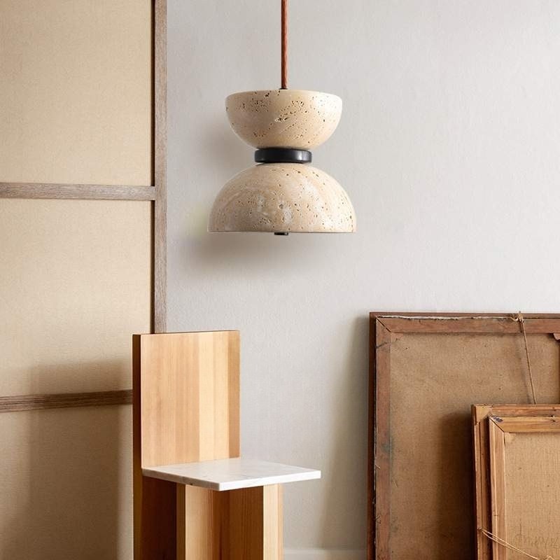 Modern Scandinavian Hourglass Pendant Lamp with Travertine S263