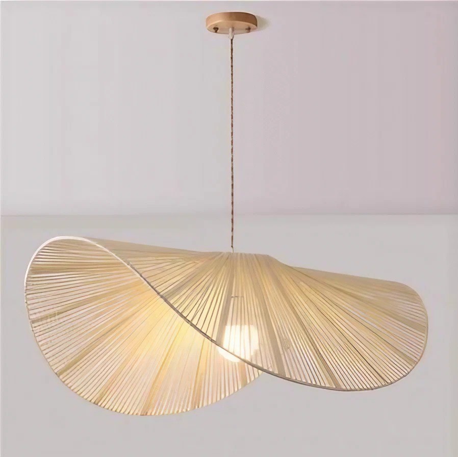 Wabi-Sabi Style Straw Hat Pendant Light For Living Room