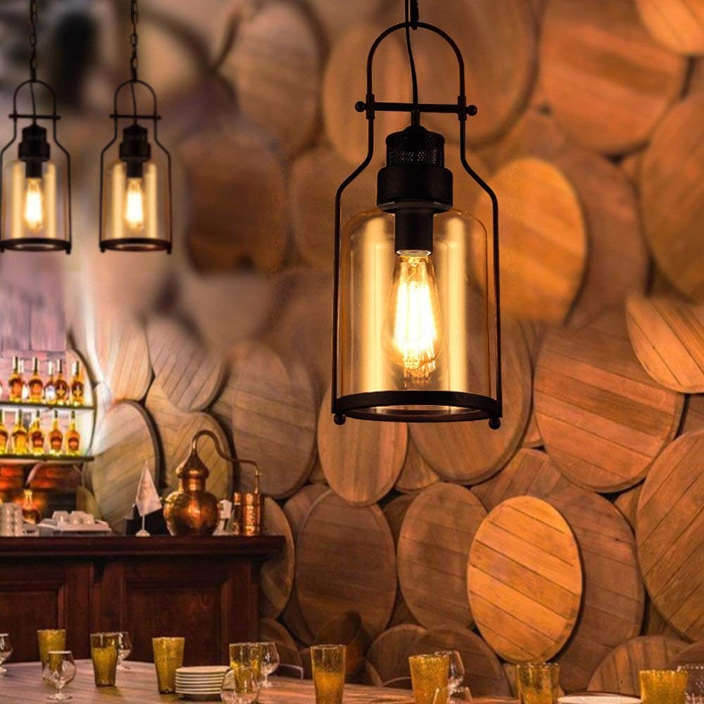 Industrial Vintage Iron Glass Jar 1-Light Pendant Light G30