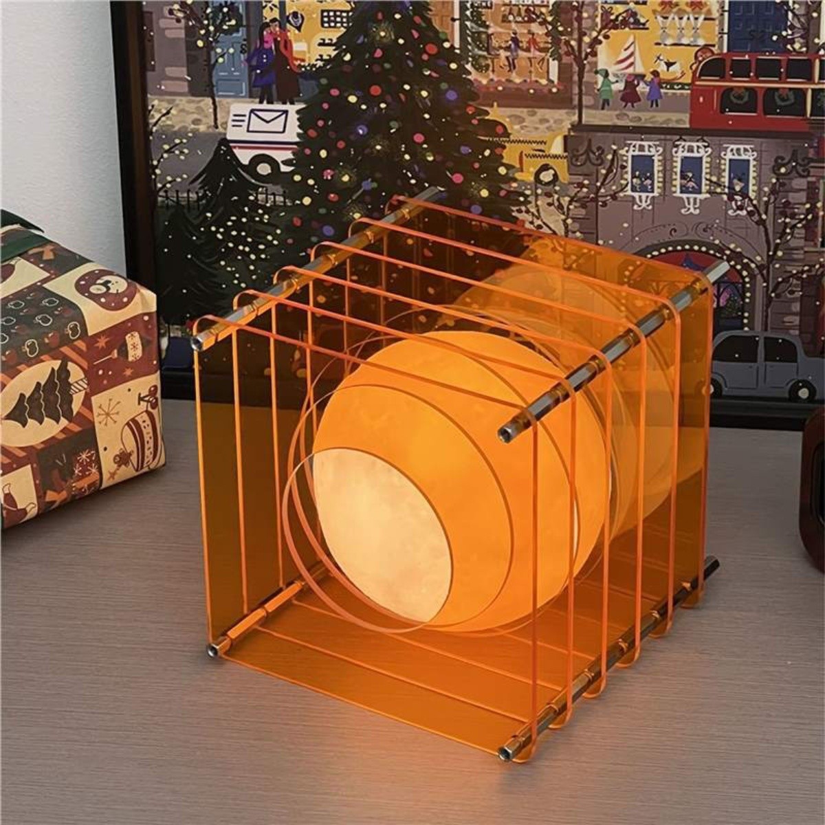 Geometric Moon Cube Lamp – Atmospheric luminous sphere S252