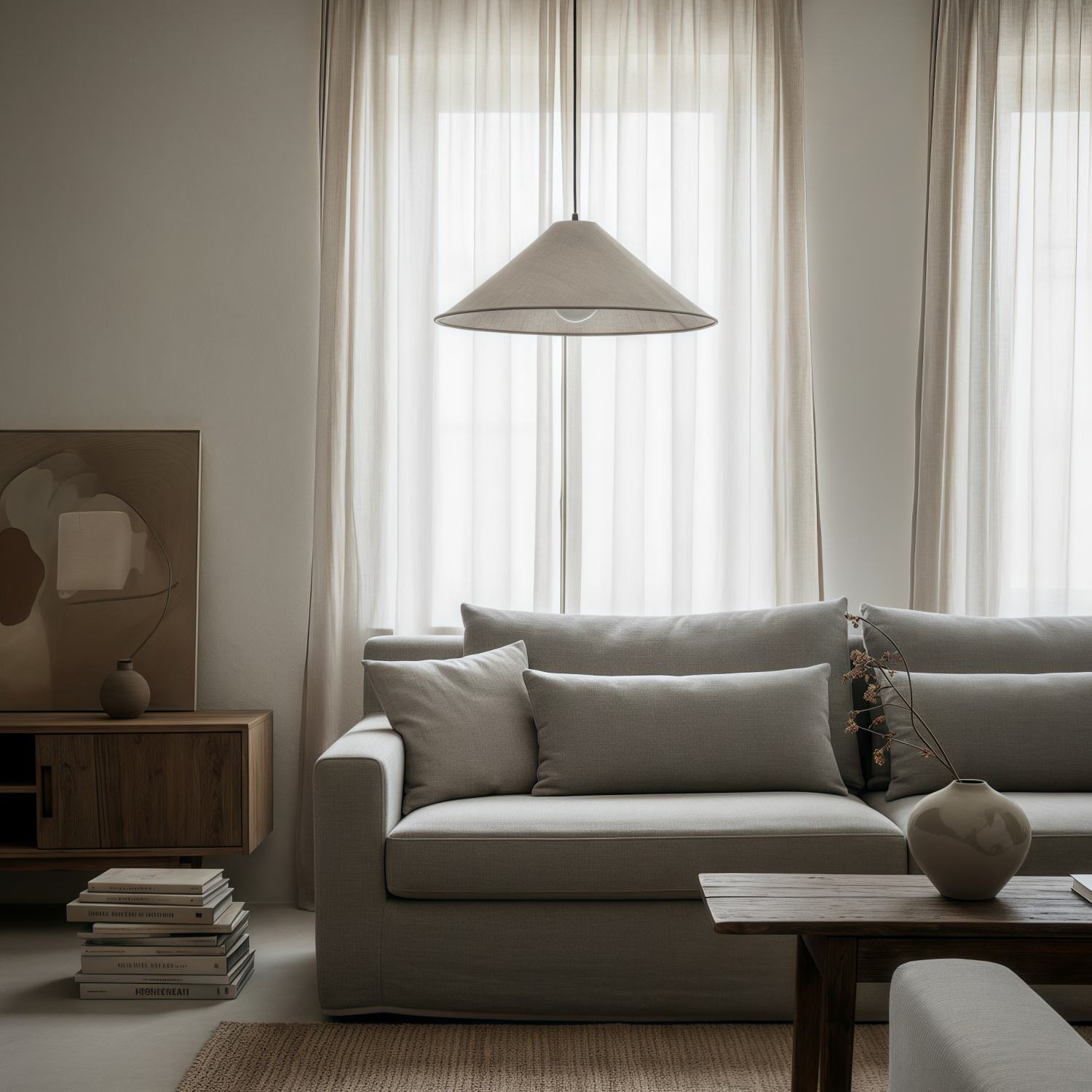 Zalen Textured Linen Pendant Lamp - Neutral Lighting for Living Room T649