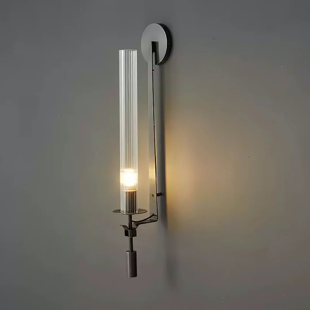 Ribbed Glass Wall Lamp with Slim Metal Base – Classic Meets Modern S229