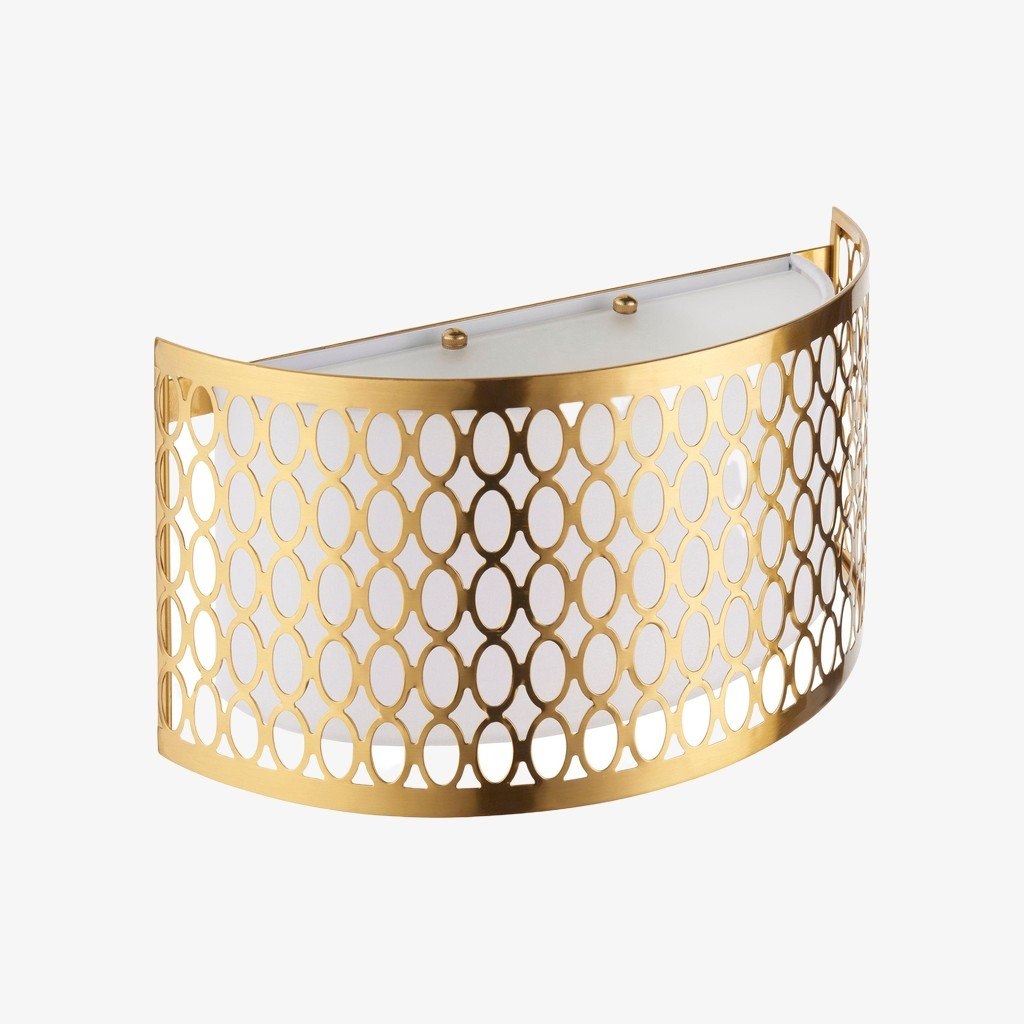 Liorin Fretwork Wall Light - Modern Curved Metal and Fabric Shade Sconce for Hallway or Bedroom T995