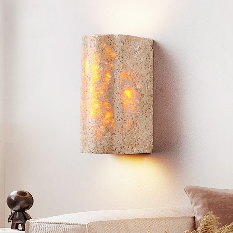 Half-Cylinder Travertine Wall Lamp – Modern Wabi-Sabi LED Light S304
