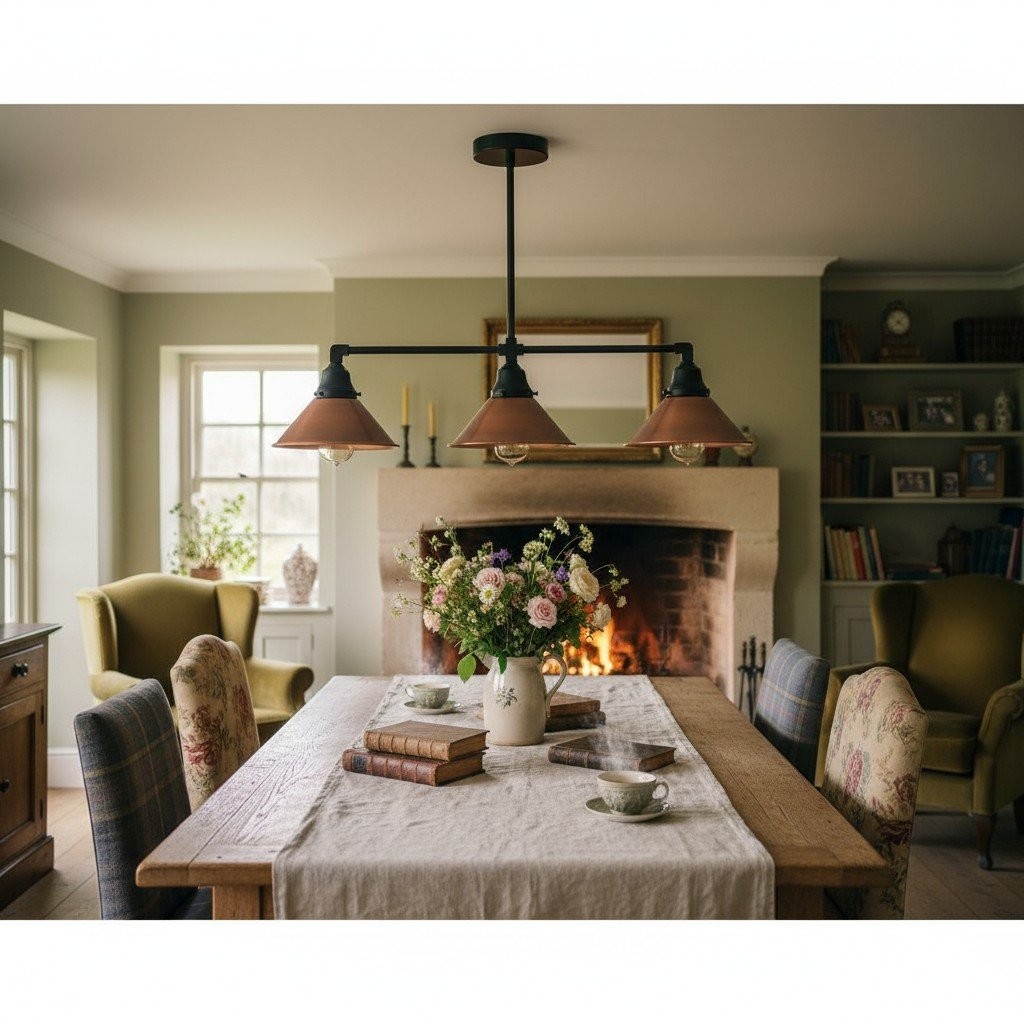 Conique Metal Hand-Aged Copper Chandelier - 3 Light Industrial Pendant - Island Lighting T389