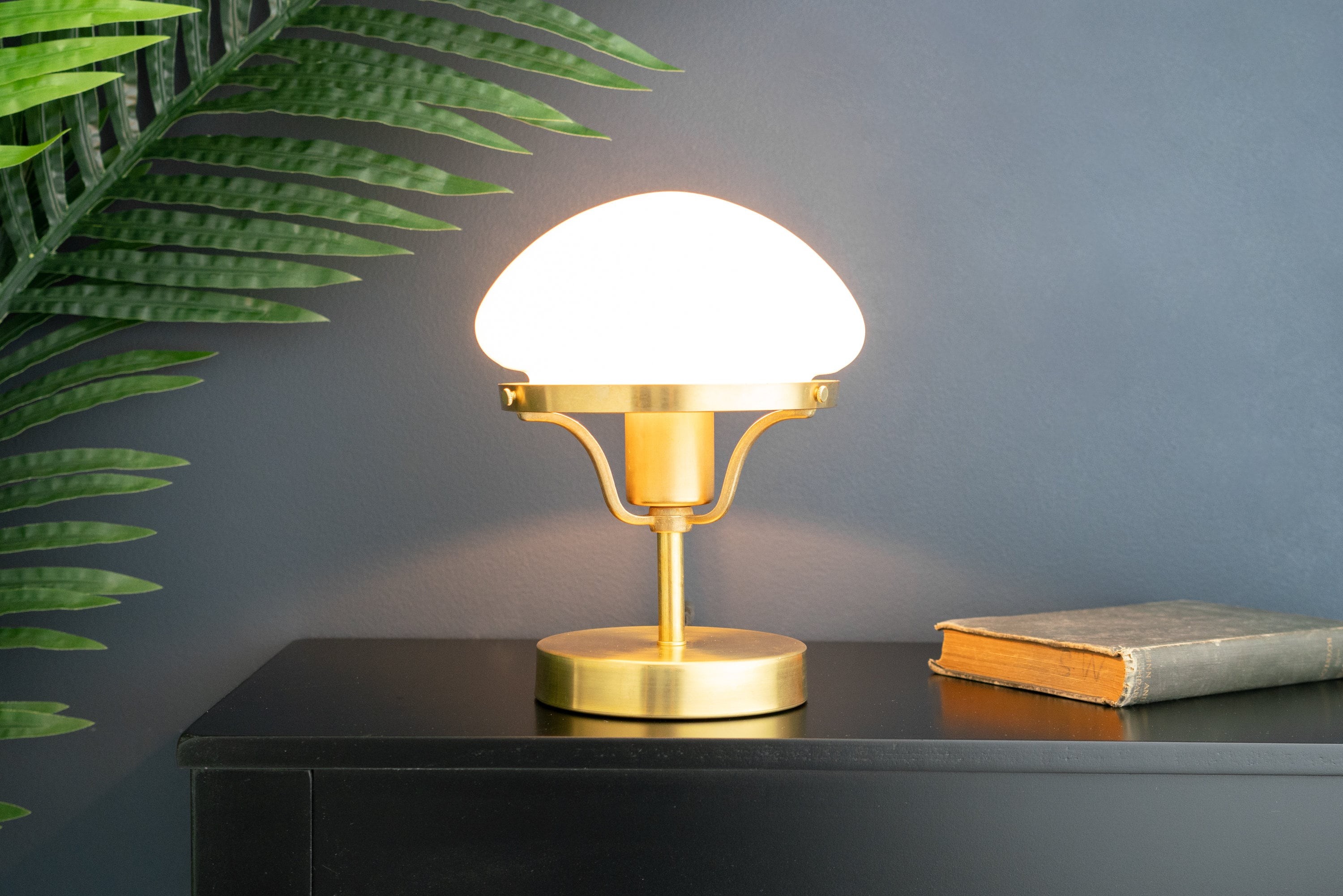 Ornato Luxe Modern Brass or Black Table Lamp - Eggshell Frosted Glass Fixture T358