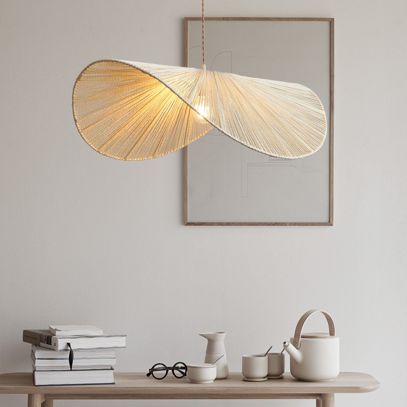 Wabi-Sabi Style Straw Hat Pendant Light For Living Room